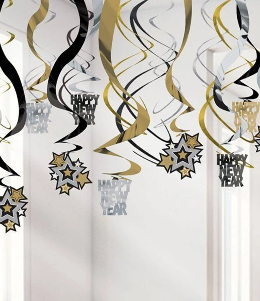 Metallic New Year's Eve Hanging Swirl Decorations 