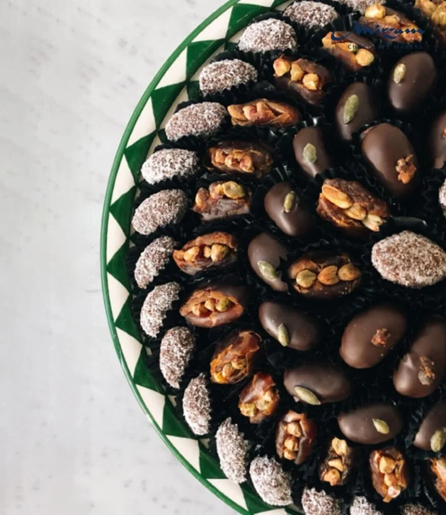 Moroccan Geometrics Dark Chocolate Dates Tray by Mirzam Chocolate