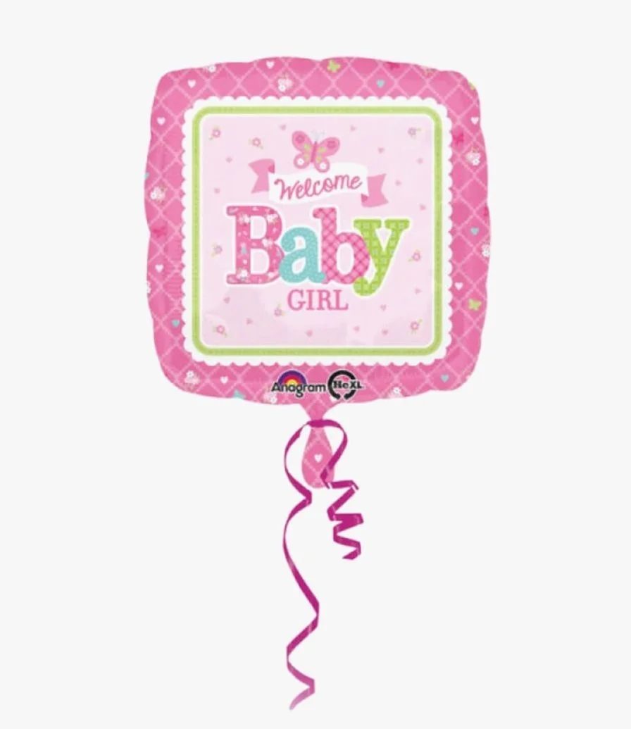 Welcome Baby Girl Square Balloon 