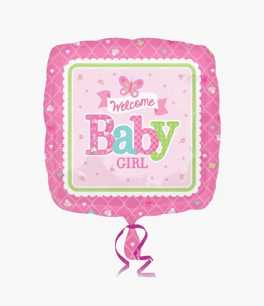 Welcome Baby Girl Square Balloon 