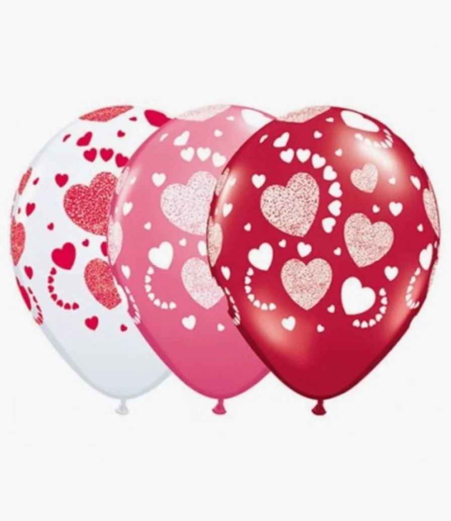 Red, Pink, & White Balloons with Hearts Prints 