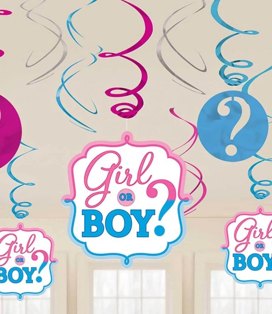 Girl or Boy Foil Hanging Swirl Decorations 