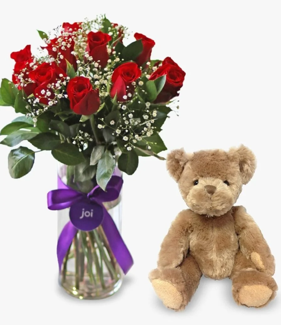 Chandler the Bear (L) & The Classic Fit Bouquet