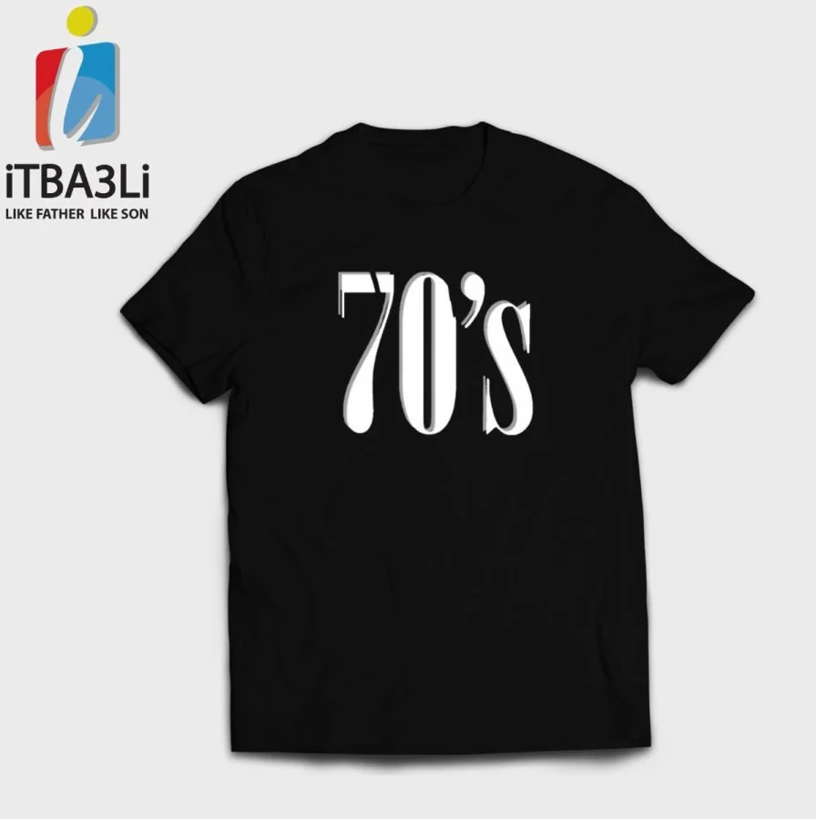 Men's Black Printed T-shirt with Writing 70's