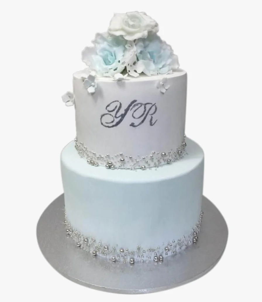 Cute Baby Blue Engagement Cake by Sweet Cake