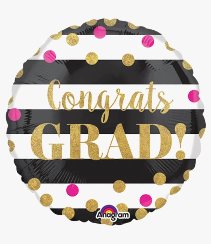 Congrats Grad! Black and White Helium Balloon