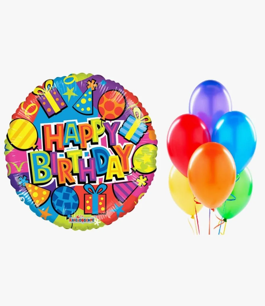 Happy Birthday Party Balloon and 6 Colorful Balloons