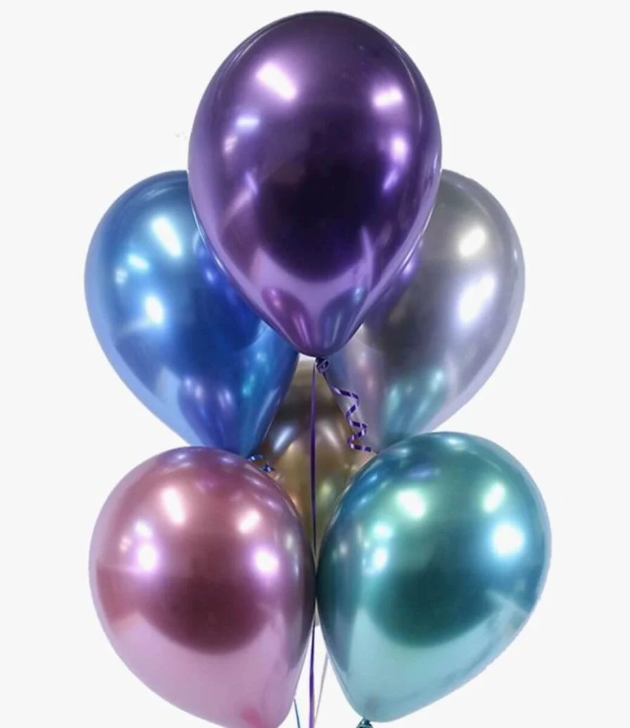 6 Rainbow Surprise Chrome Latex Balloons