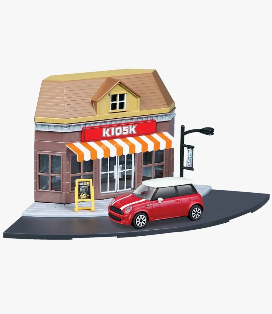 1:43 Street Fire Bburago City Kiosk Store Incl. 1 Car Assorted style may vary