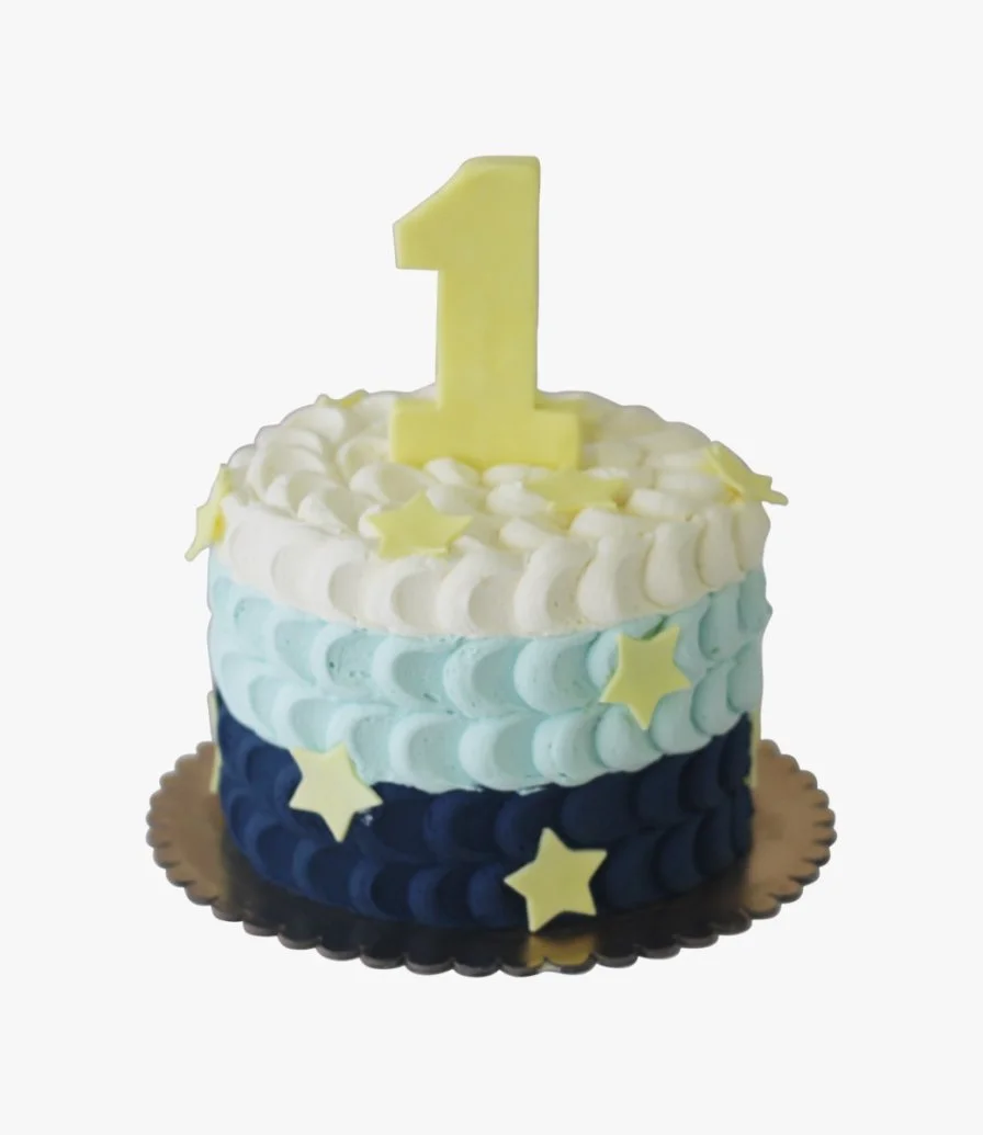 1st Birthday Cake with White & Blue Icing 