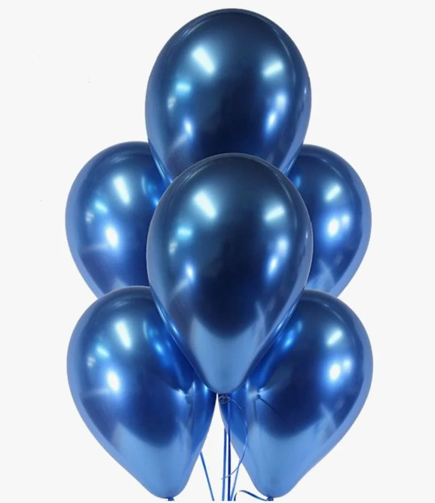 6 Blue Chrome Latex Balloons