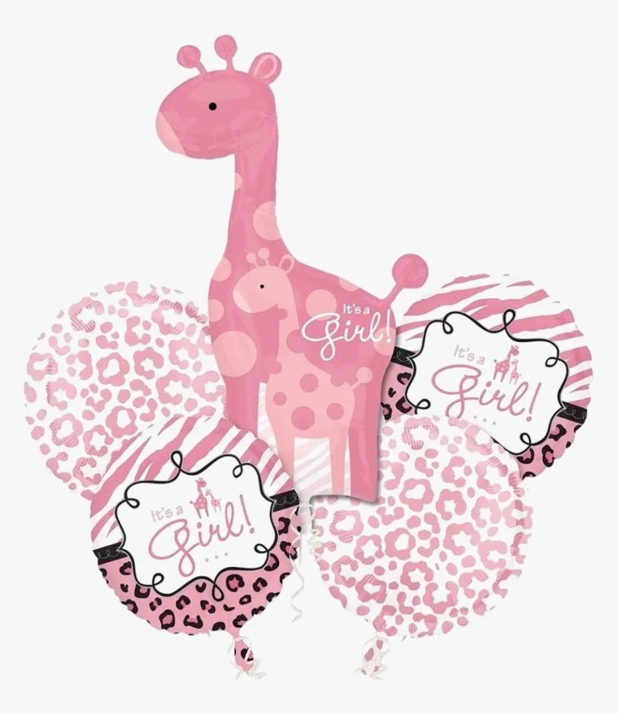 It's a Girl Pink Giraffe Helium Balloons Bundle