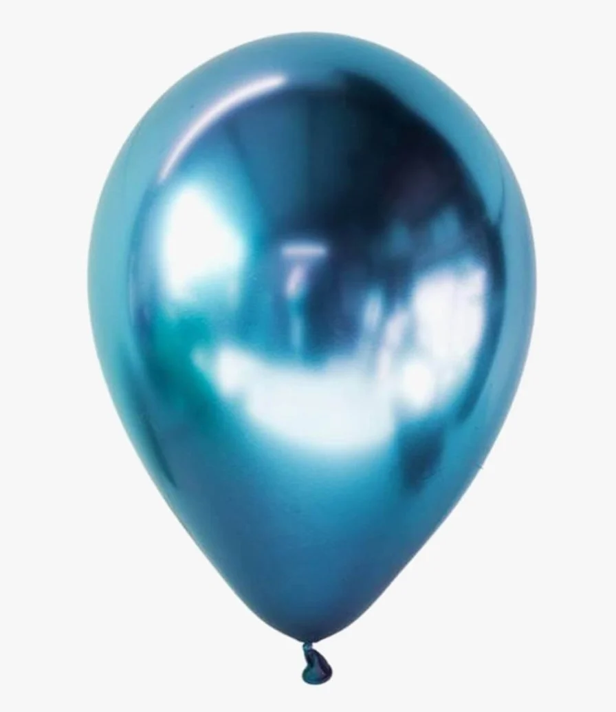 6 Blue Chrome Latex Balloons