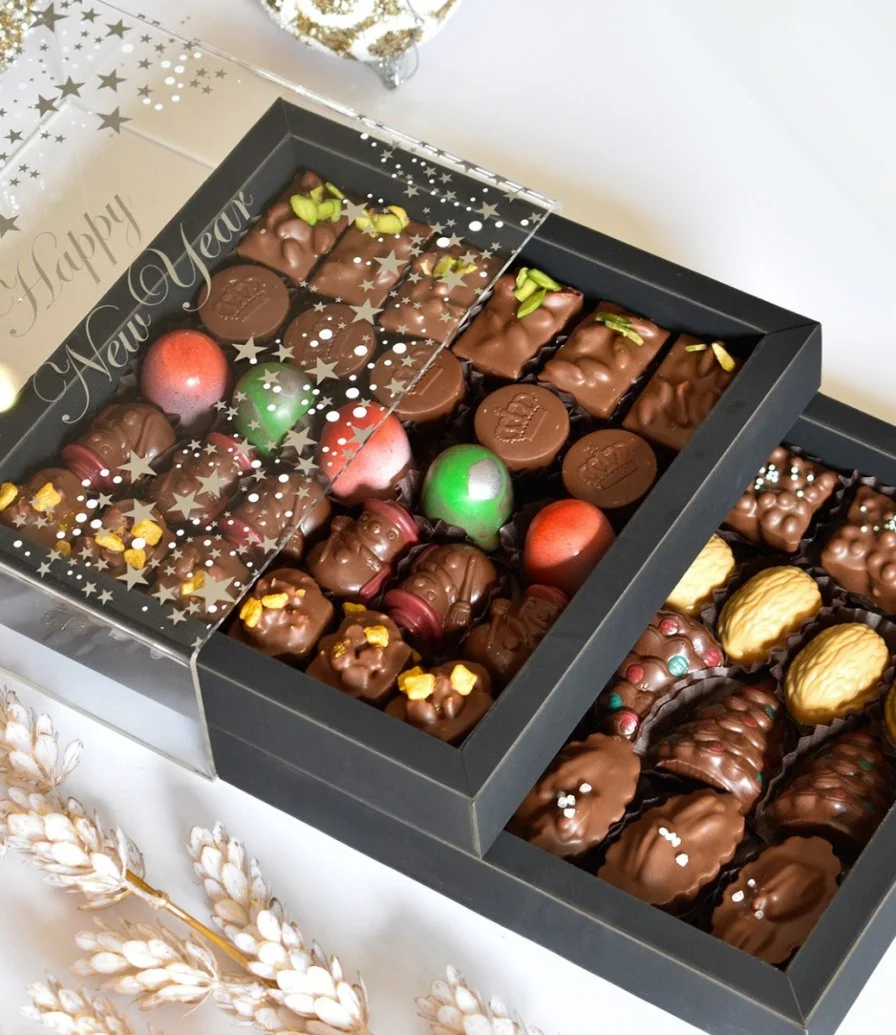 2 Layers Happy New Year Chocolate Box - Black by Victorian