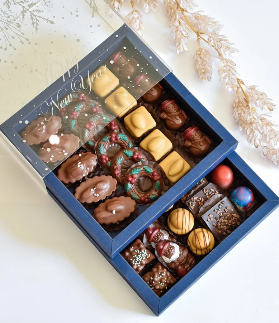 صندوق شوكولاتة الكريسماس طبقتين من فيكتوريان أزرق داكن