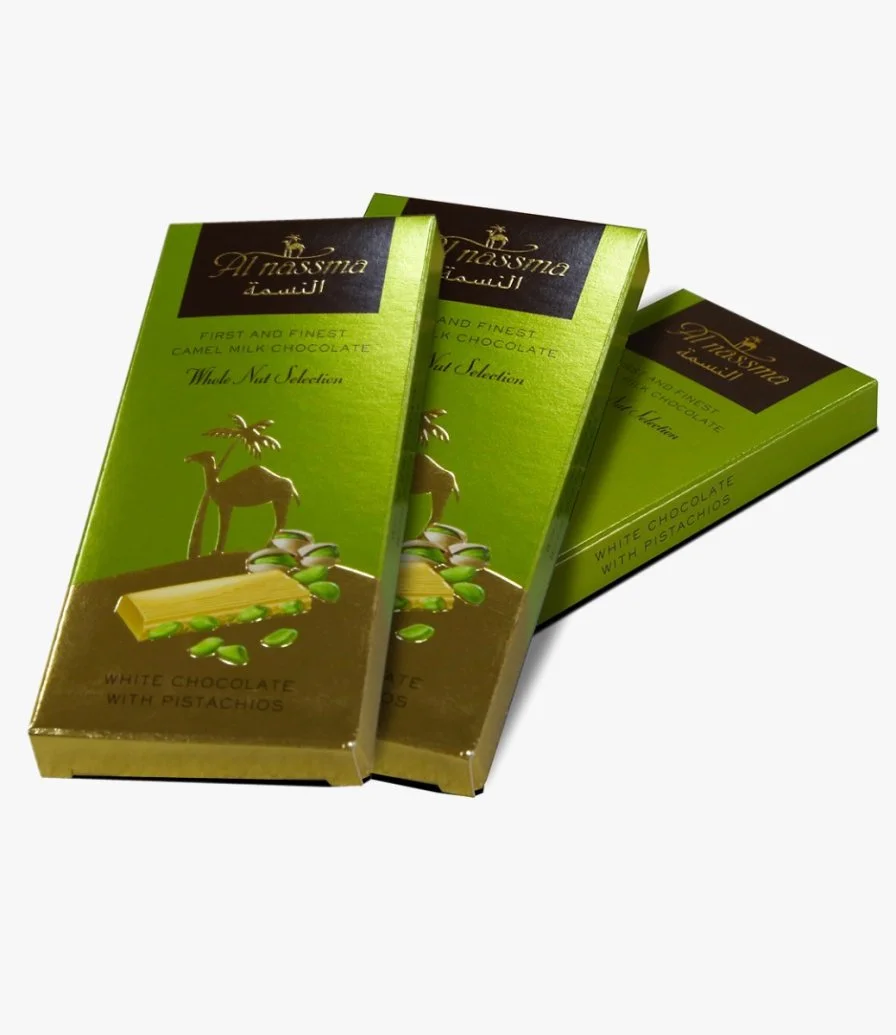 3 Camel Milk Chocolate Bars with Pistachio by Al Nassma 