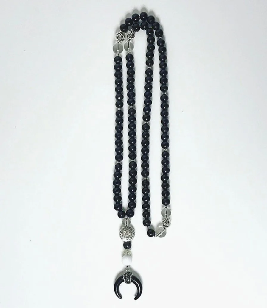 Long Women's Rosary/Necklace from Natural Black Onyx Size 7mm