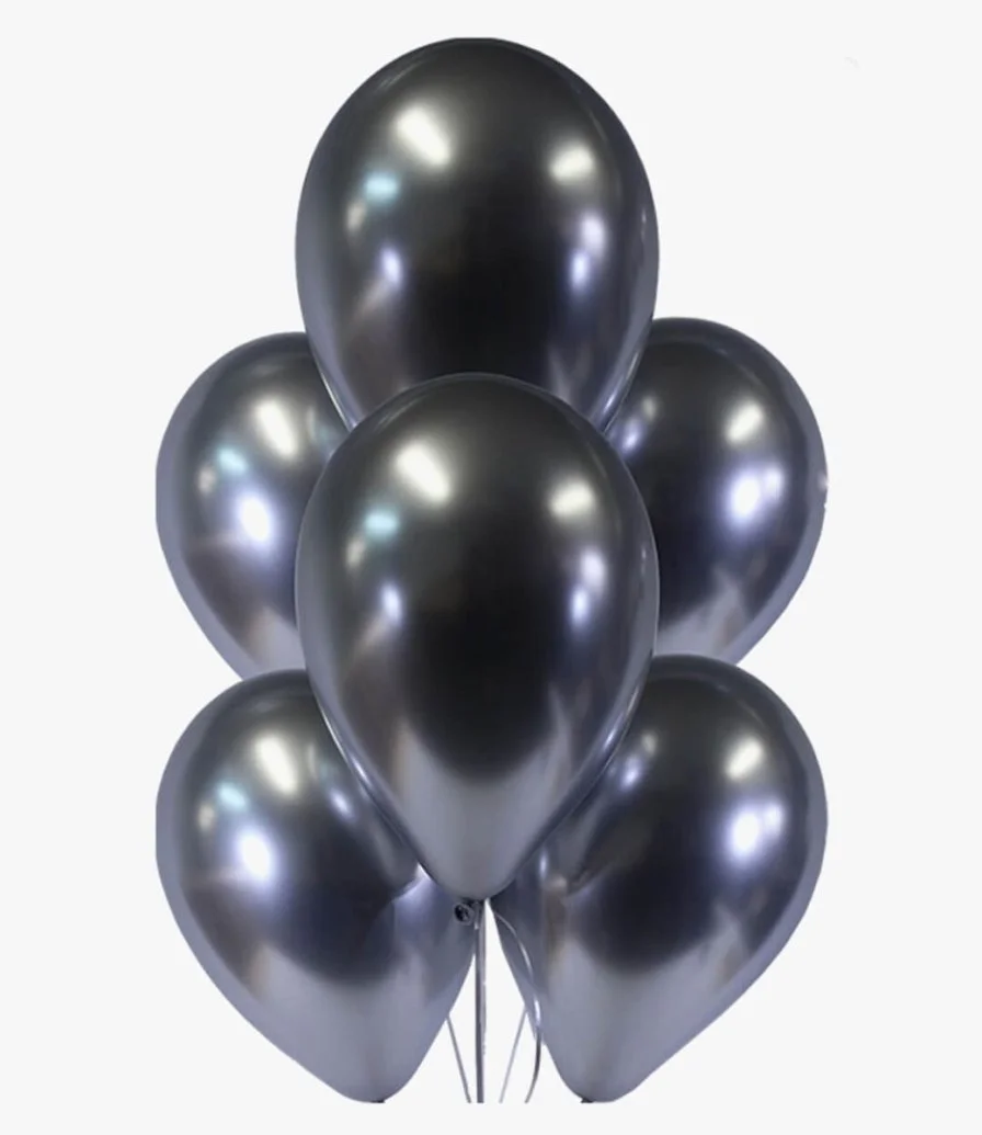 6 Silver Chrome Latex Balloons