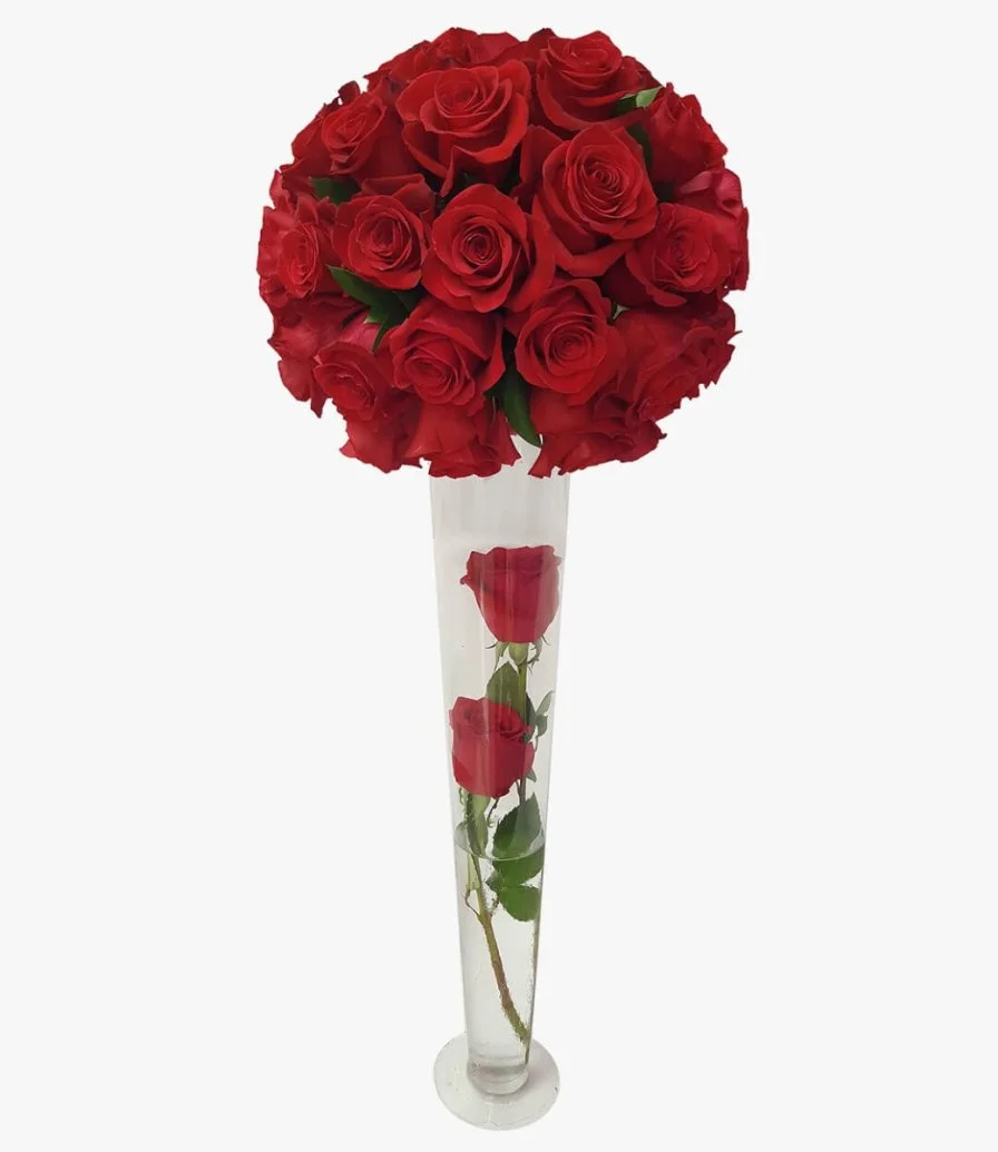 50 Roses In A Long Vase