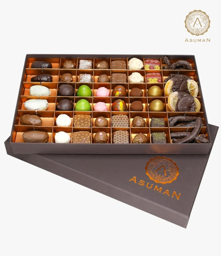 صندوق شوكولاتة بنية خاصة مشكلة 60 قطعة من أسومان