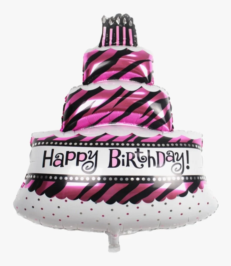 Happy Birthday Pink & Blue Multi-tiered Cake Helium Balloons