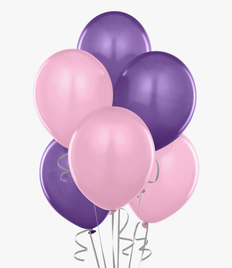 6 Light Pink & Purple Chrome Balloon Bouquet