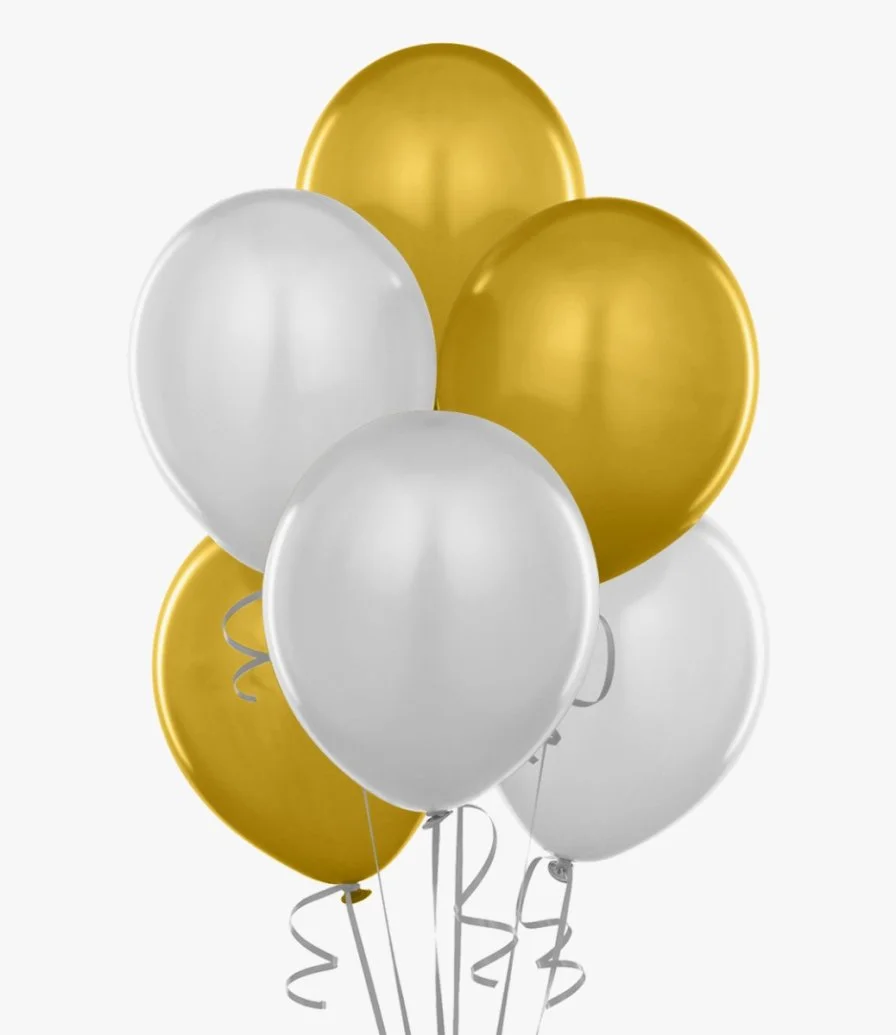 6 White & Gold Chrome Balloon Bouquet