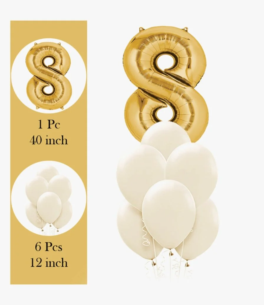 8 Gold Foil and Latex Balloon Bouquet