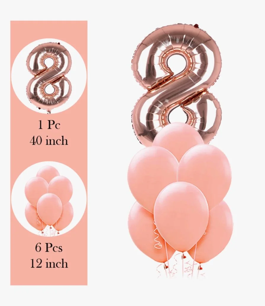 8 Pink Foil and Latex Balloon Bouquet