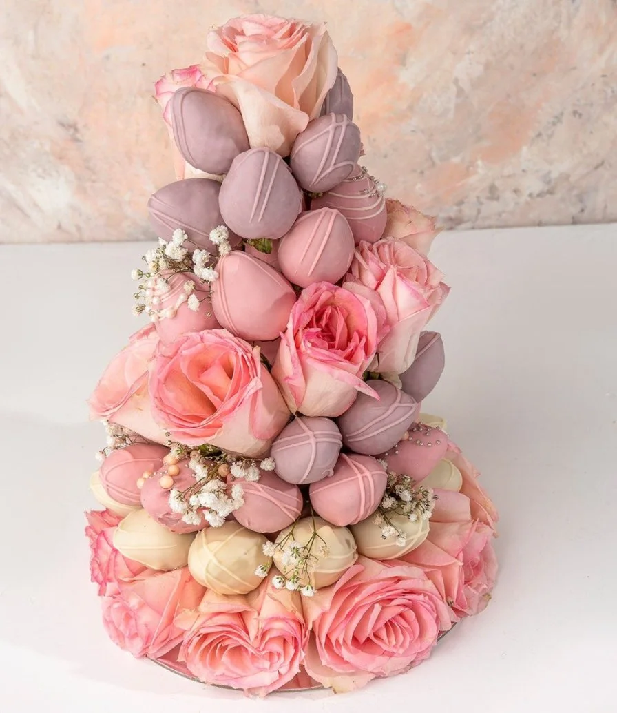 Chocolate Strawberries & Roses Tower by NJD