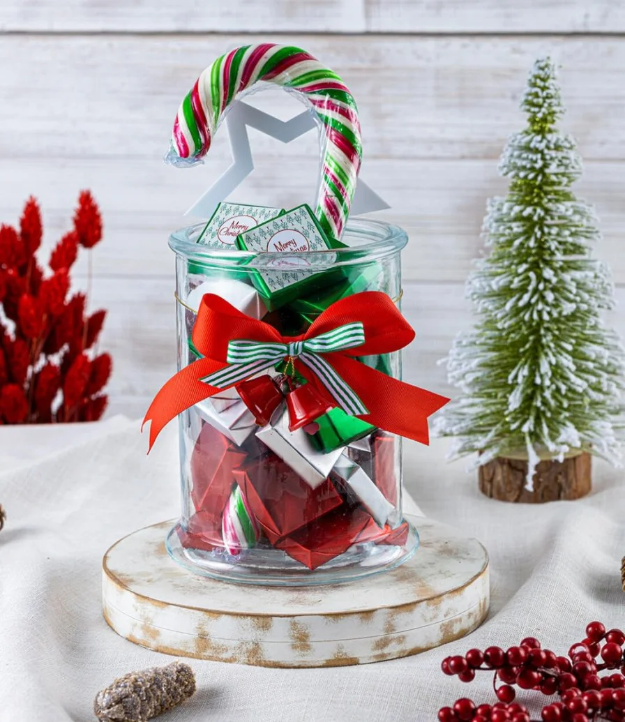 Christmas Collection Wrapped Chocolate - Glass Jar With Candy Cane