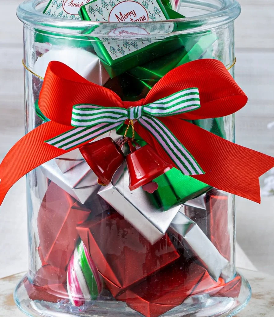 Christmas Collection Wrapped Chocolate - Glass Jar With Candy Cane