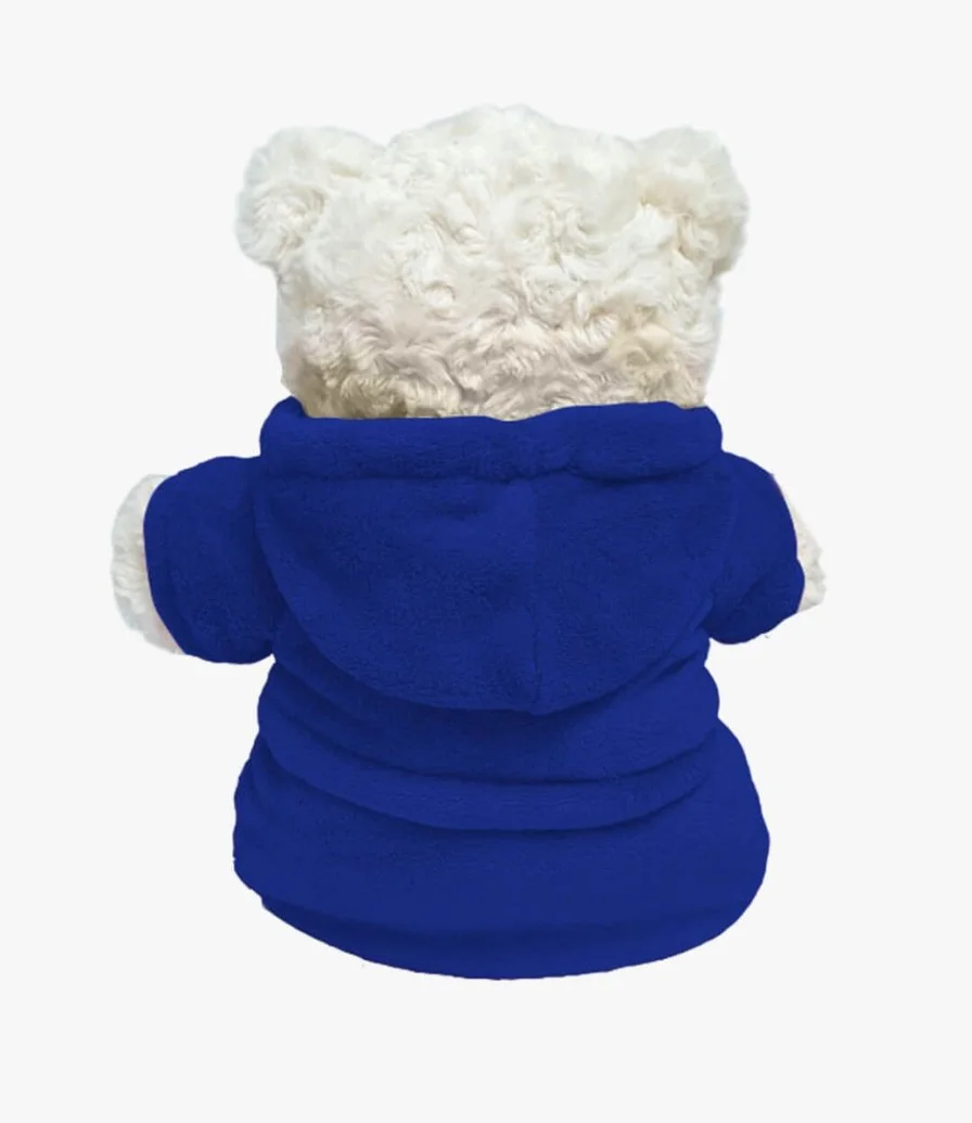 Cream Teddy with Blue Bathrobe 38cm by Fay Lawson