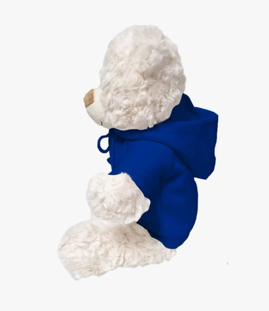 Cream Teddy with Blue Hoodie 38cm by Fay Lawson