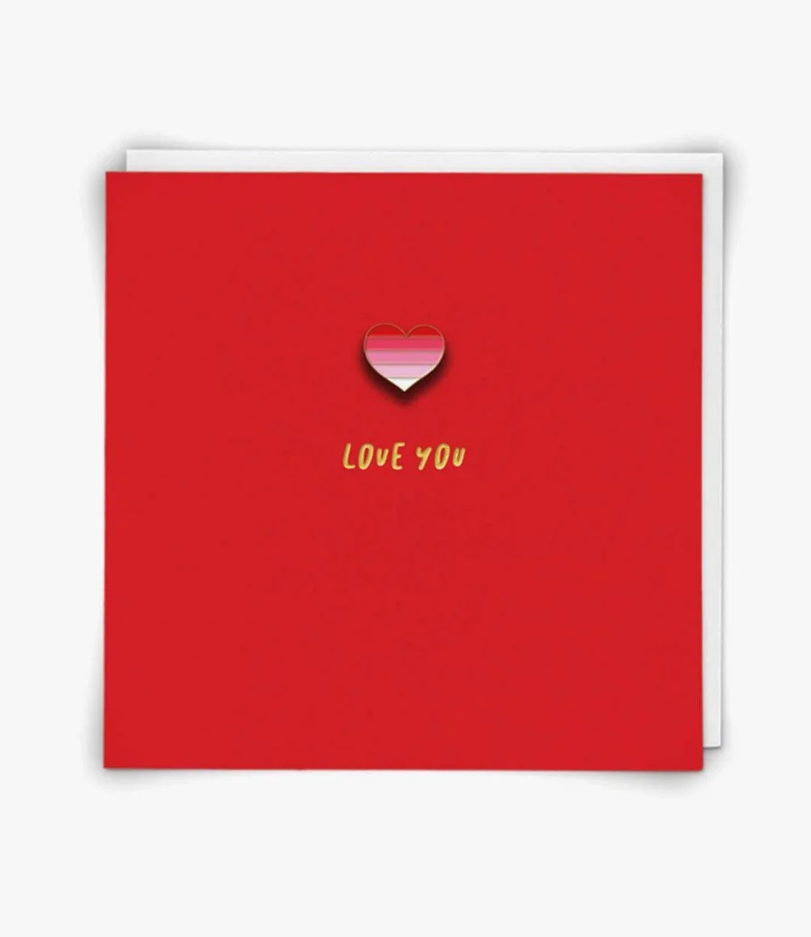 Love You Greeting Card with Heart Pin
