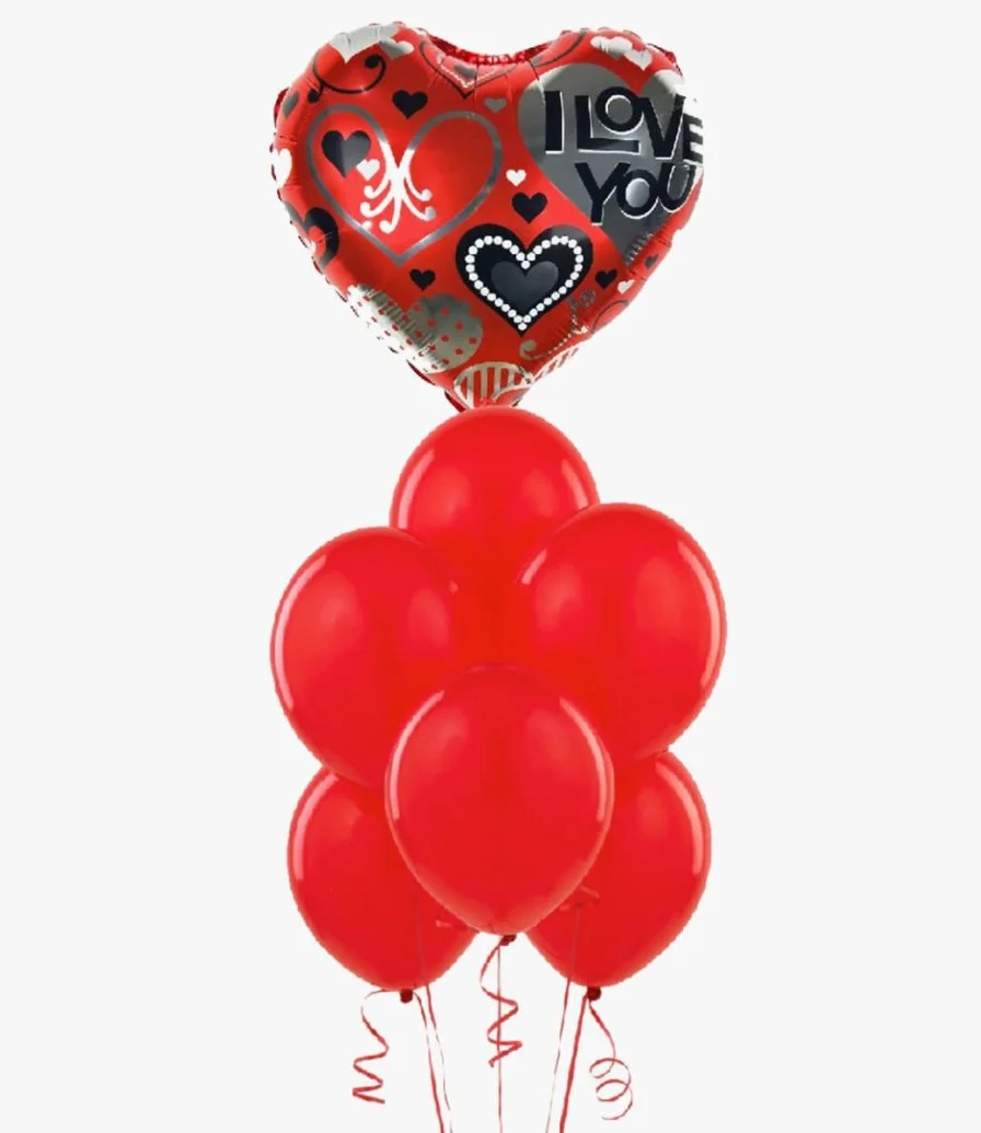  Love You Black and Red Balloon Bouquet
