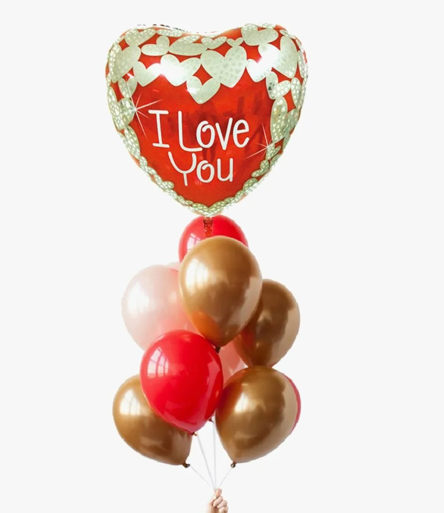 Love You Gold and Red Balloon Bouquet