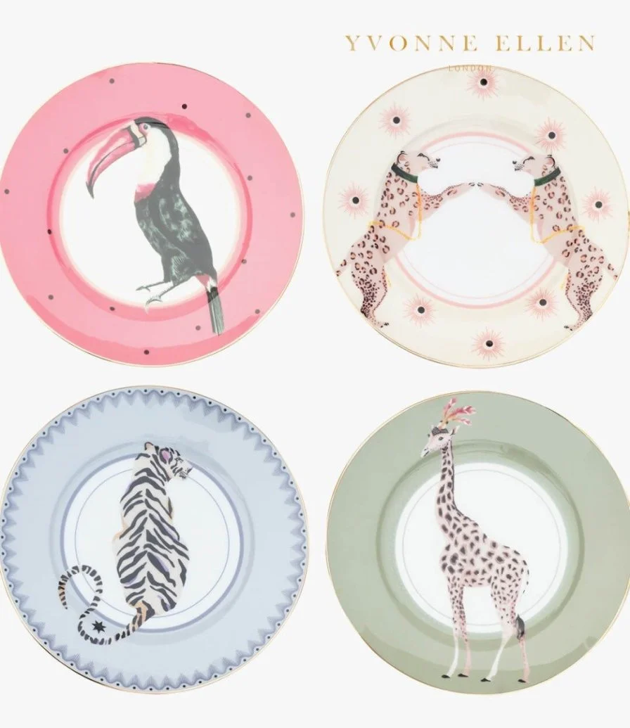 Set Of 4 Cake Plates Safari Animals (4X16Cm) By Yvonne Ellen