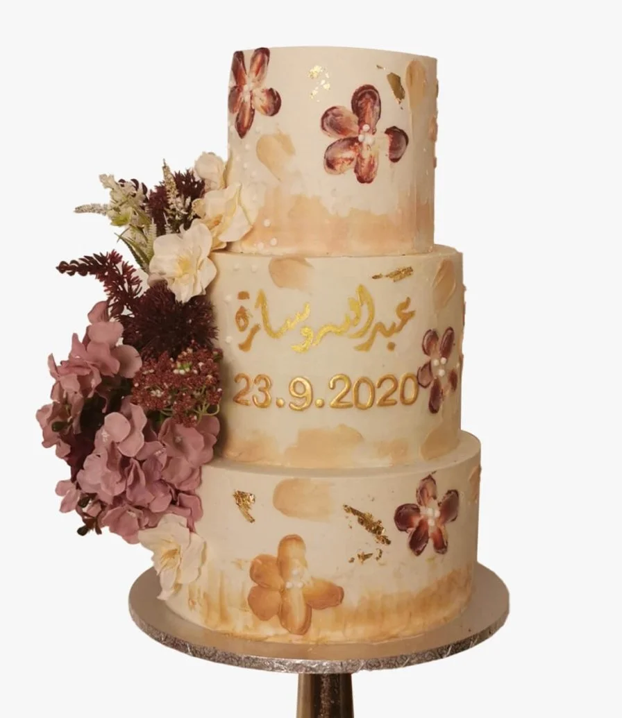 Wedding Cake With Artificial Flowers