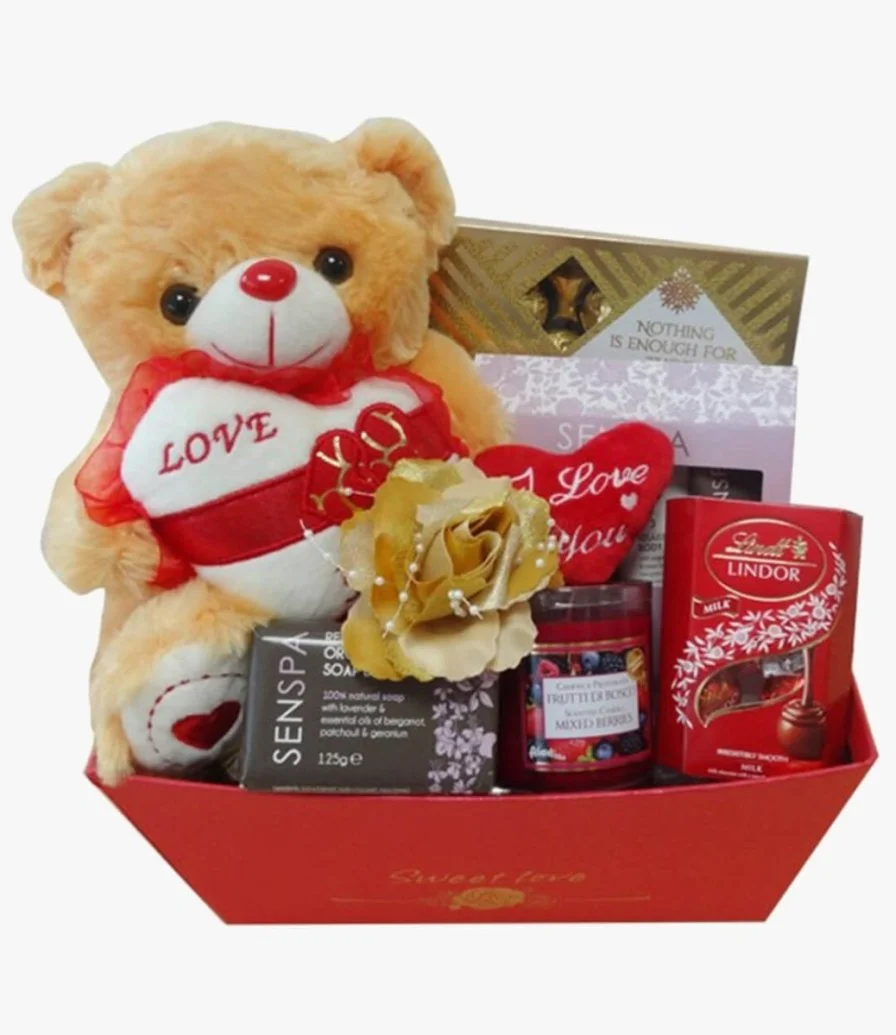 Valentine's Day Chocolate, Teddy Bear & Skincare Bundle 