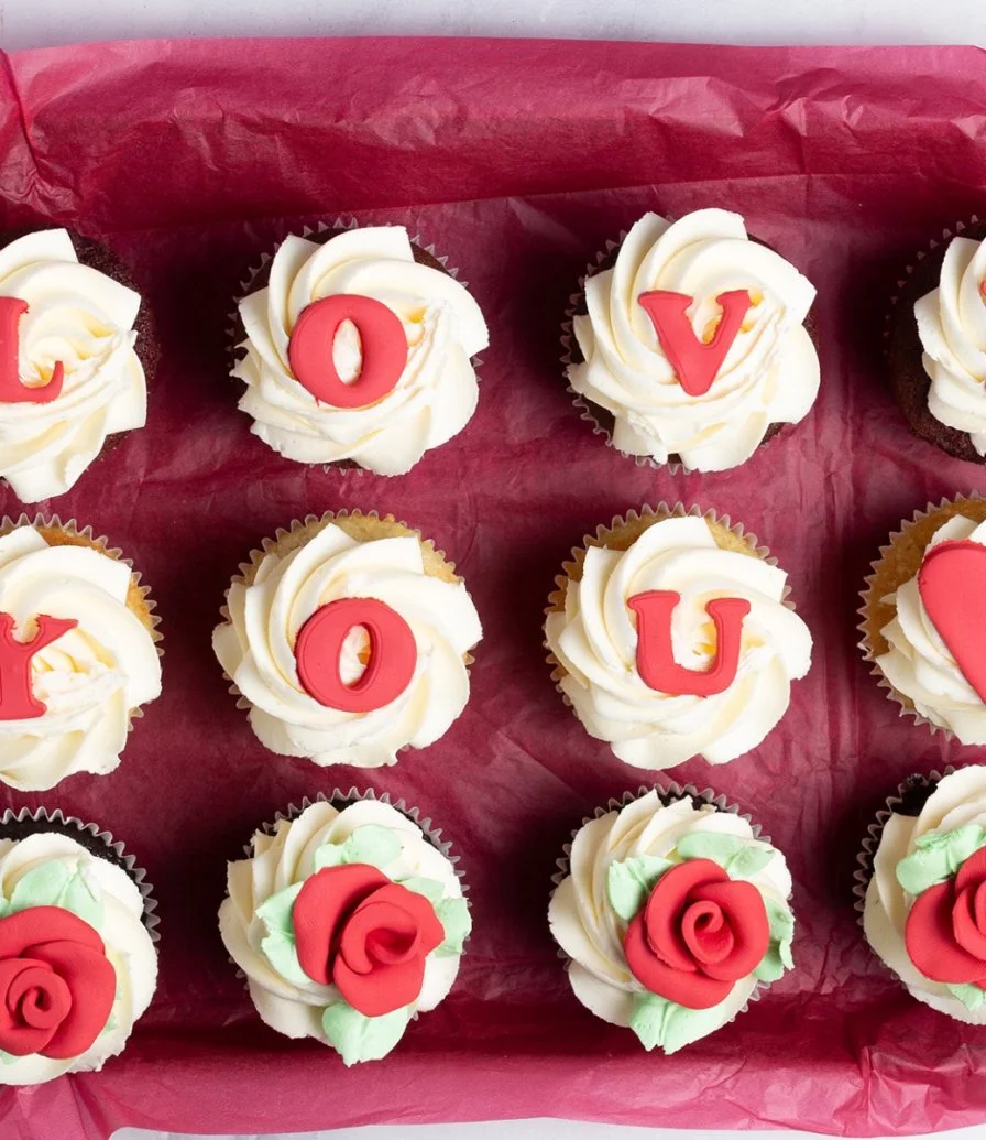 A Dozen Assoted Love You Cupcakes By Sugar Daddy'S Bakery 