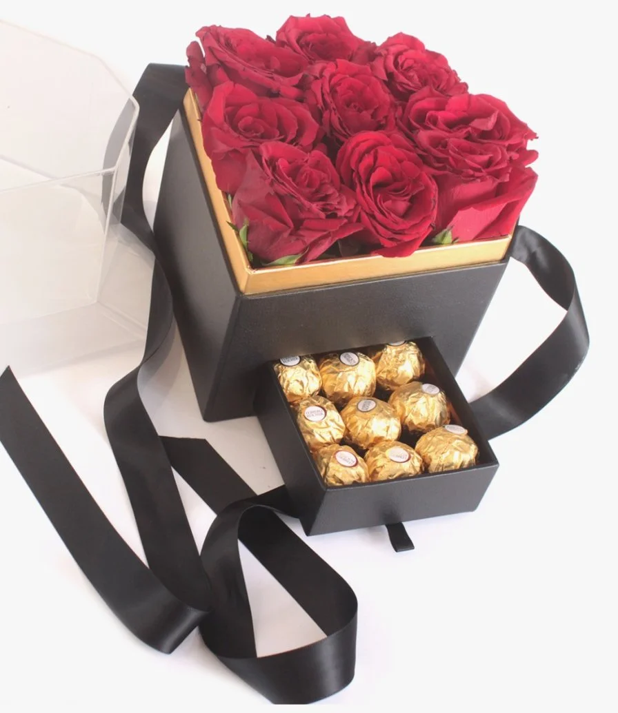 صندوق شوكولاتة وزهور مغرم بك