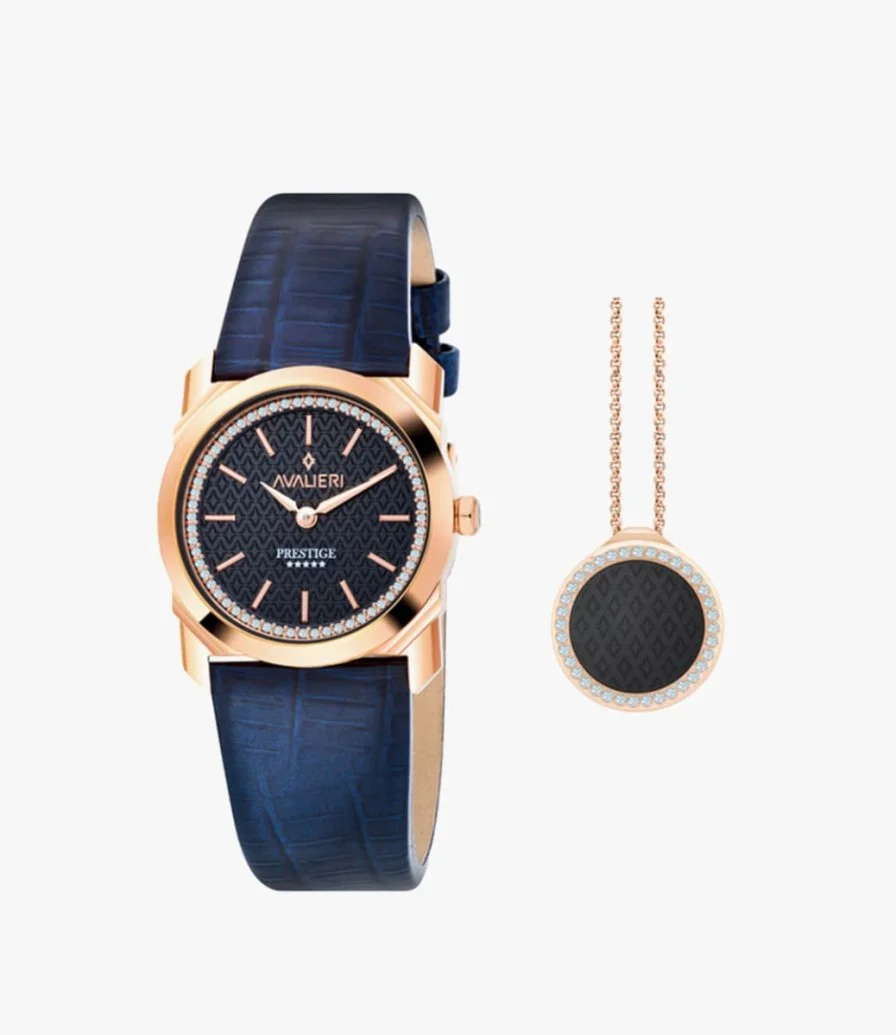 Avalieri Prestige Blue Watch and Necklace Set