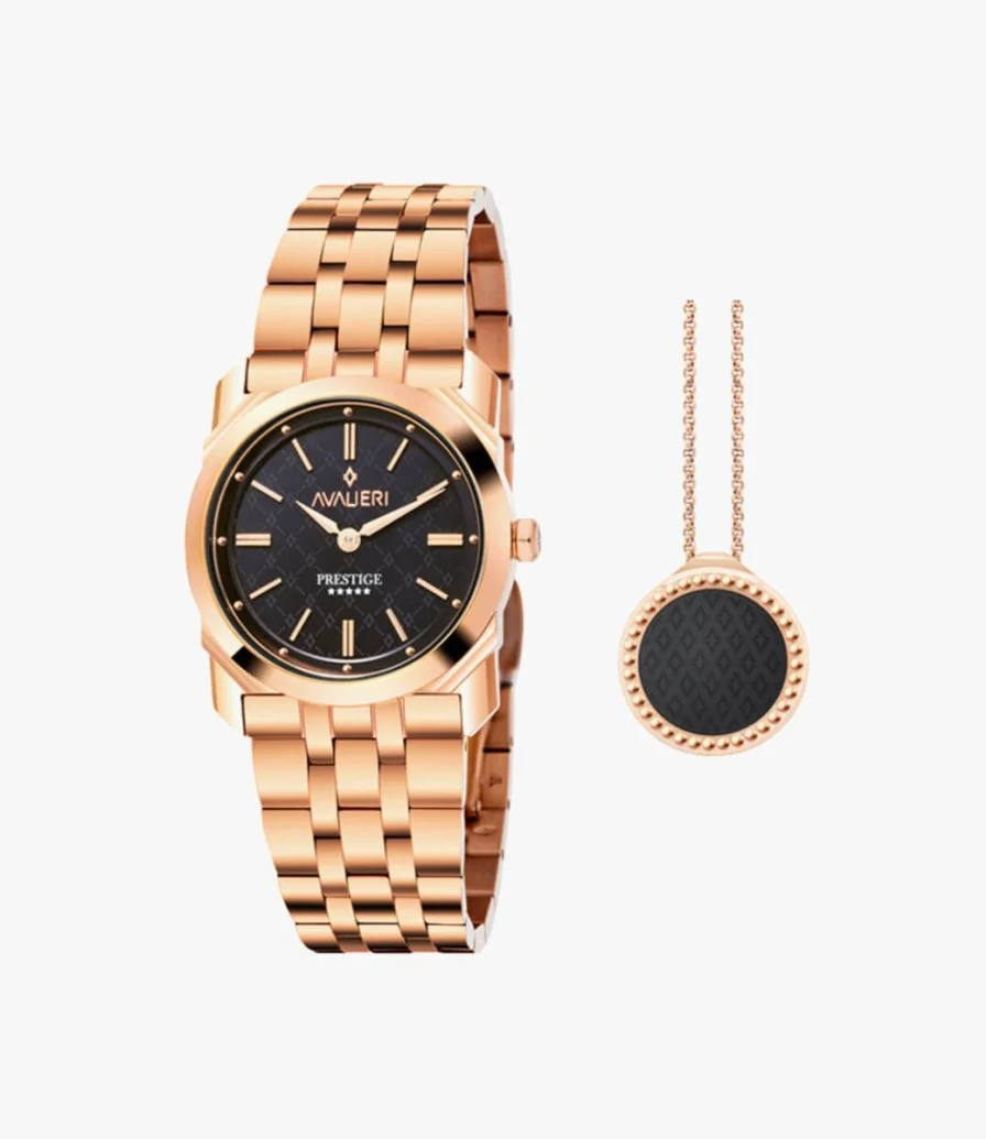 Avalieri Prestige Gold Watch and Necklace Set