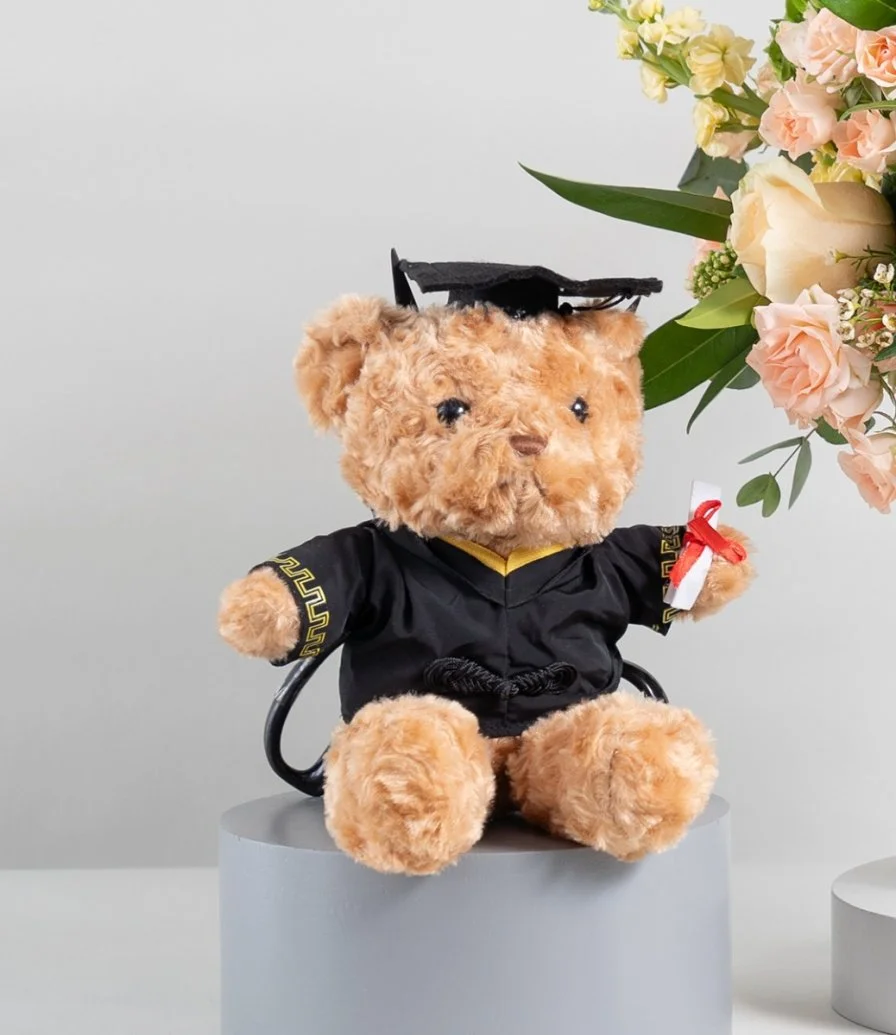 Apricot Blossom Arrangement & Graduation Teddy Bear Bundle