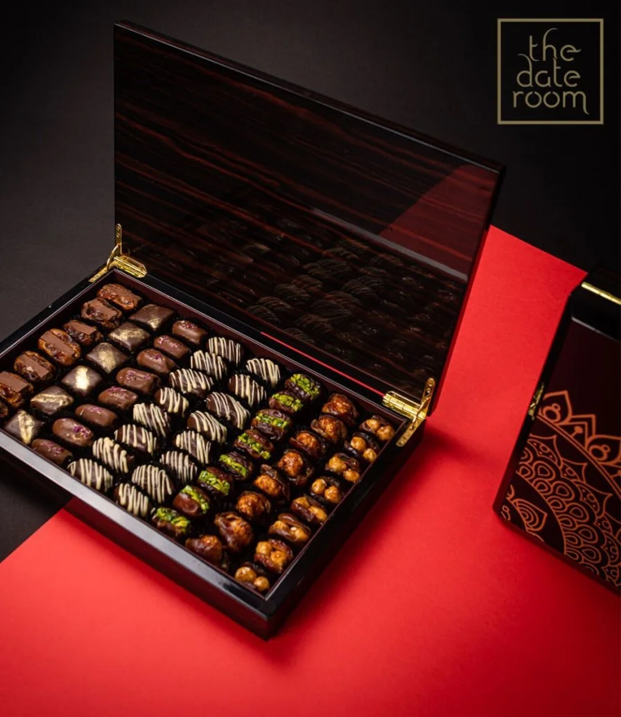 Arabian Wooden Eid Box with stuffed Dates & Date chocolate By The Date Room