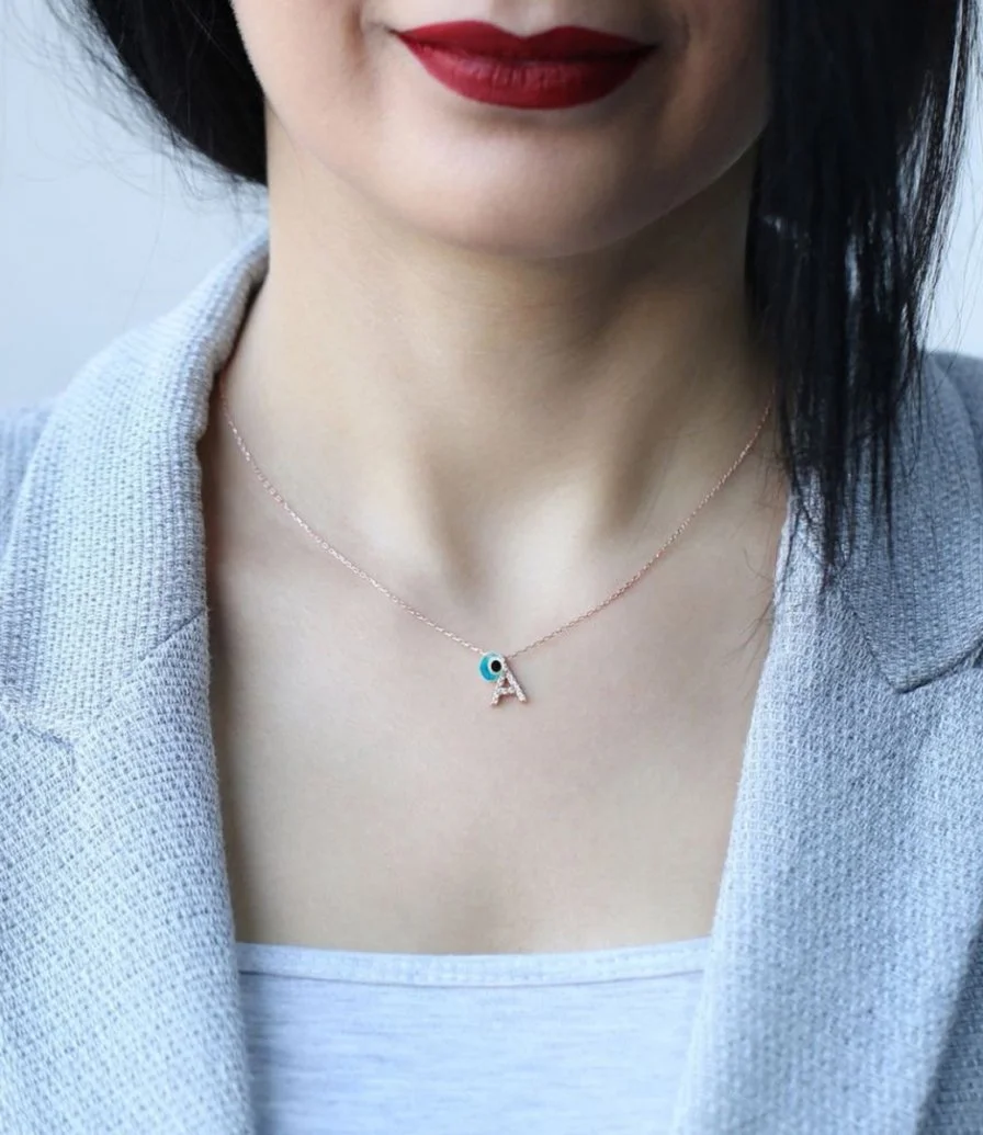 Letter J Necklace With Blue Bead by NAFEES