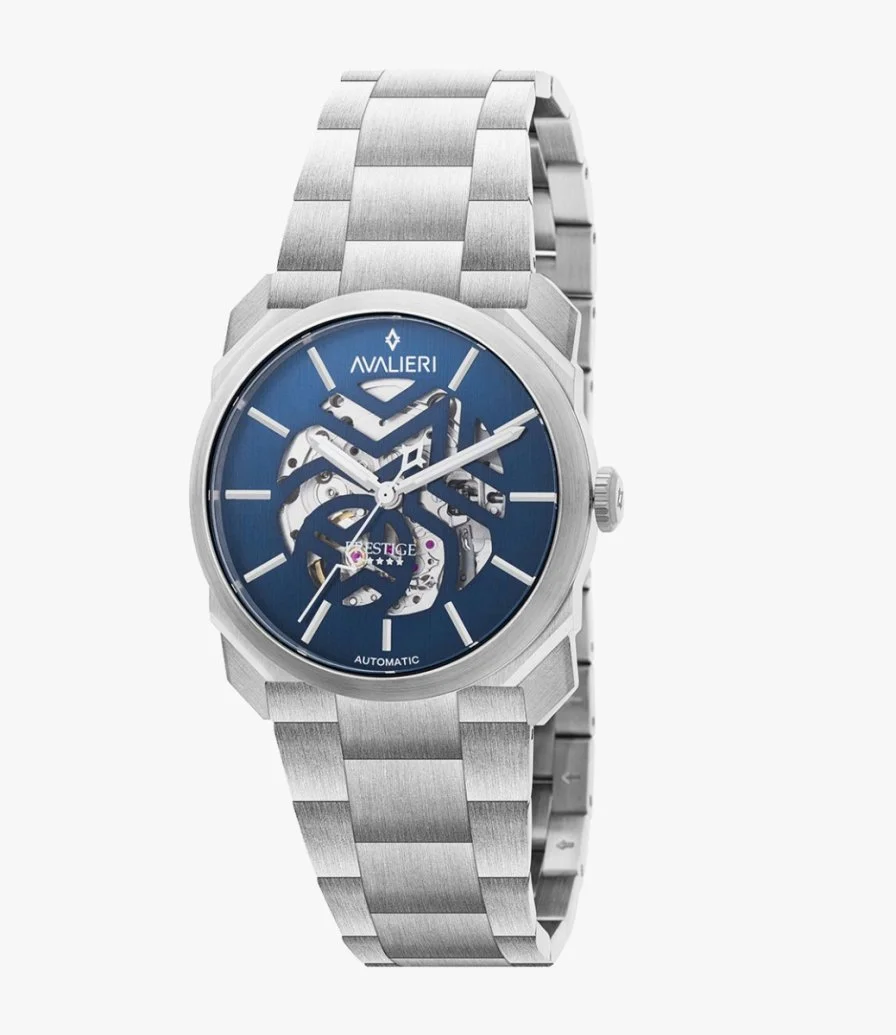 ساعة أفاليري بريستيج فضية للرجال مع مينا أزرق ساعة كوارتز