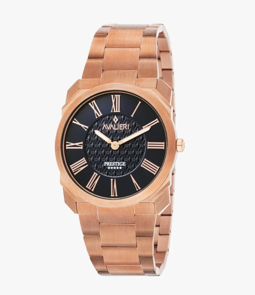 Avalieri Prestige Men's Metal Strap Blue Quartz Watch with Cufflinks Set