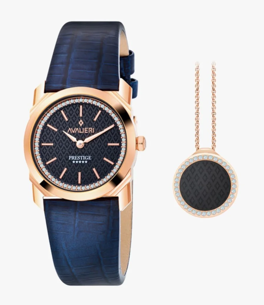 Avalieri Prestige Women's Blue Dial Quartz Watchwith Necklace Set
